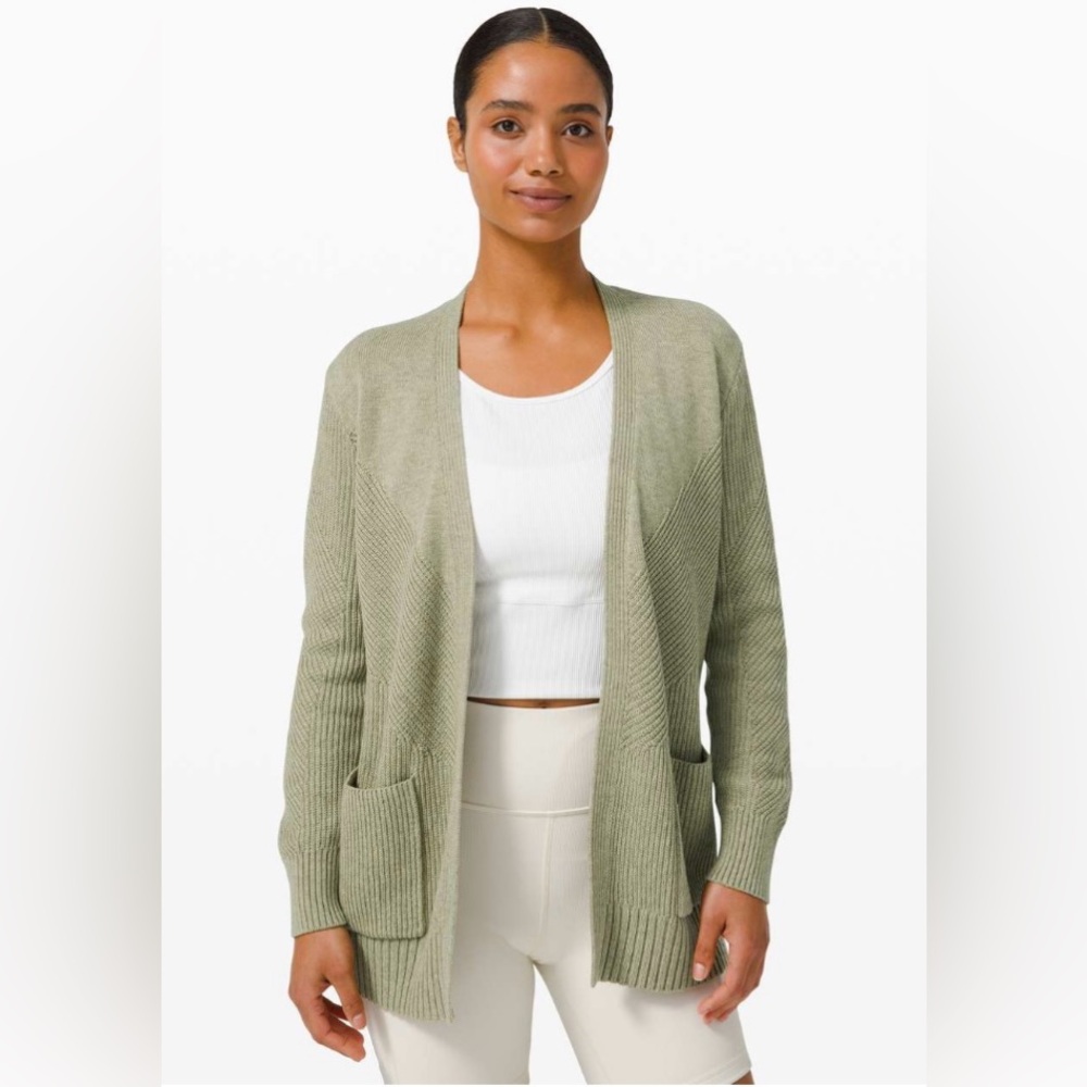 Lululemon Knit Texture Open Cardigan Sweater Olive Green Cardigan Sweater Size 2